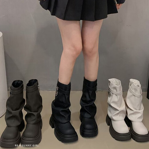 Tiaodega Bottes féminines printemps et automne Nouvelle talon épais à l'orteil rond à capuche Martin Bottes de bottes de pantalon empilées