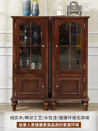Poetic wood language solid wood American wine cabinet living room decorative side cabinet against the wall red wine cabinet home light luxury glass small wine cabinet integrated against the wall walnut color tall wine cabinet left door opening thickened glass single door