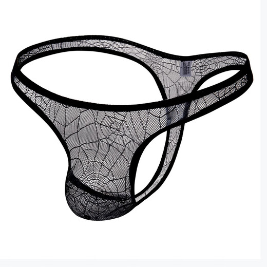Long Night Men's Sexy See-Through Sexy Underwear Breathable Spider Web Passion Temptation Men's Low Waist Thong Black XL