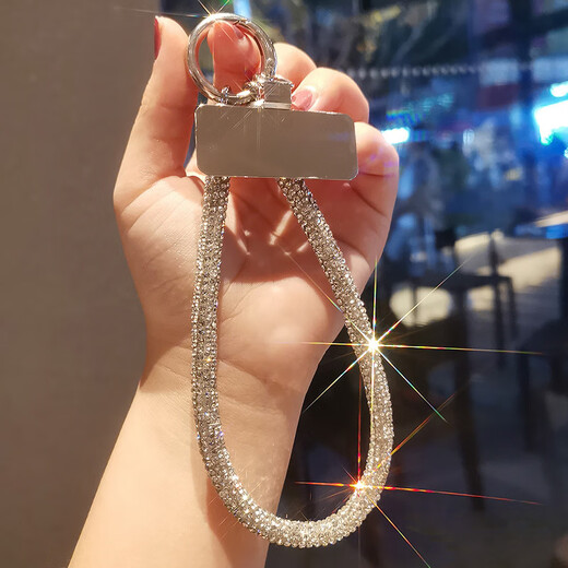 LZQLY手机挂绳挂链夹片短款挂件高端奢华加粗水钻结实通用时尚手腕吊绳闪钻女款新款闪钻结实防摔防断 【炫彩】短款满钻挂绳+金属夹片