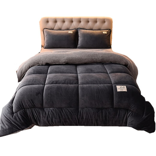 大学生羽绒被 被子羽绒丝被芯加绒被单人宿舍牛奶绒机洗羊羔绒冬被6斤8加厚10斤现代新款 深灰【双层加厚+羊羔绒+牛奶绒】 2.0*2.3m 10斤