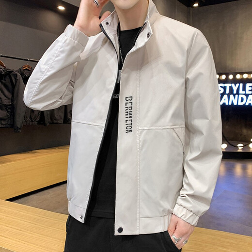 Zuosike Jacket Men's Spring and Autumn Youth Stand Collar Baseball Uniform Men's Bomber Jacket Casual Loose Versatile Street Clothing Black XL