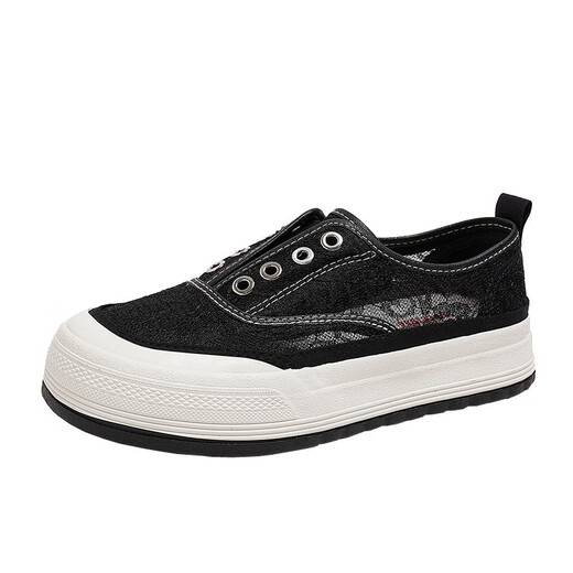 Zapatos de malla de un solo pie de origen humano para mujeres 2024 Summer de encaje delgado de mujeres Mesh de lente gruesa para lienzo casual de lona