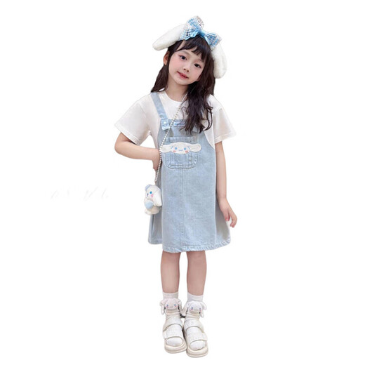 
G.DUCKKIDS children's clothing girls suit summer fashionable children's overalls suit cartoon girls T-shirt denim skirt Yugui dog fake two-piece shoulder skirt for doll 130 code recommendation 120-130cm 7-8 years old