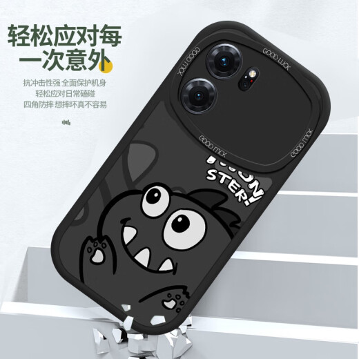 Lanchao suitable for oppok10/pro mobile phone case K10X all-inclusive anti-fall new cartoon leather texture soft shell silicone protective cover sweatshirt bear men and women oppoK10 [cool black] little dinosaur monster-free mobile phone film