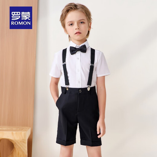 Romon boys dress summer children's graduation performance suit kindergarten overalls flower girl black suit 160