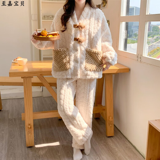 珊瑚绒月子服秋冬季加厚甜美孕妇睡衣女产后哺乳孕期专用加肥冬款 MY-9923 绿色口袋蝴蝶结 [ 0-15 3XL(建议170-190斤)