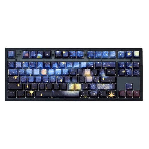 腹灵mk870梵高星空侧刻有线蓝牙无线机械键盘客制化办公电竞游戏静音 【单模】黑曜石 星空侧刻 红轴【纵享丝滑】 87键