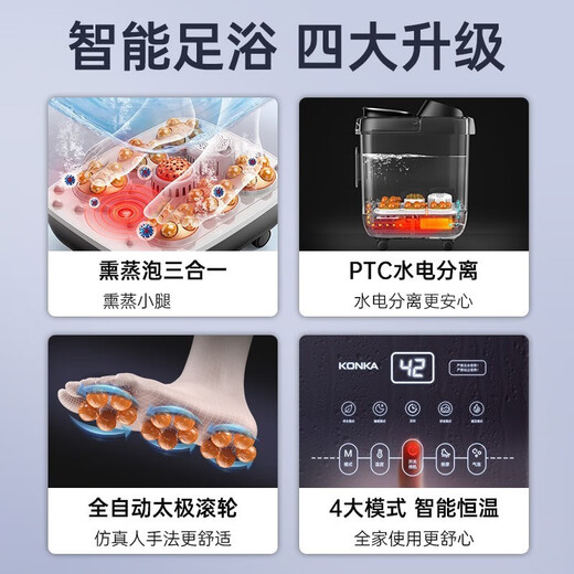 KONKA Foot Bath Bucket Massage Heated Fully Automatic Foot Bath Constant Temperature Electric Foot Bath Bucket Foot Massage Basin Household Deep Bucket Birthday Gifts for Parents and Elders Remote Control Technology Model + 32D Electric Massage Red Light Medicine Box Design CNC Large Screen KONKA Officially Designated Constant Temperature Fast Heating Model