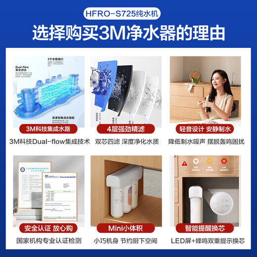 3M套装净水器管线机家用直饮RO反渗透厨下S725/S620大通量3年长效RO膜家用纯水机净饮机 HFRO-S620机器+新款管线机