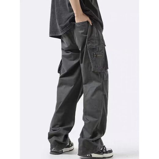
POUM men's spring and summer long pants men's trendy brand 2025 new work pants men's vibe style straight casual pants men SM-DS19 dark gray XL [120-140Jin[Jin equals 0.5 kg]] The size is small and it is recommended to take a larger size