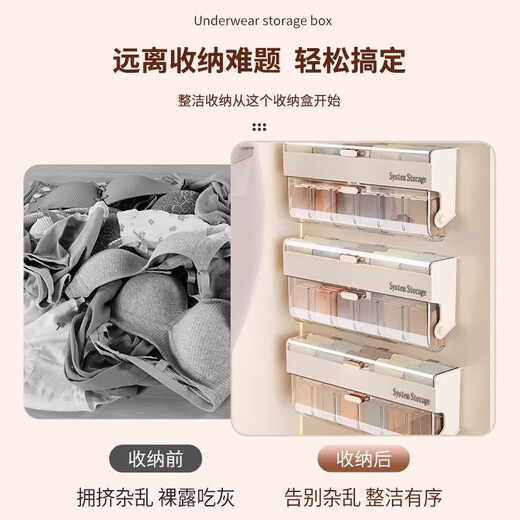 Bonnie Meijia wall-mounted underwear storage box, transparent lidded sock partition organizer, dormitory three-in-one storage artifact, 1 pack - cream color, covered and placed in compartments, buy with confidence (free reissue if damaged)