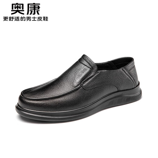 Aokang official men's shoes, spring and autumn men's fashionable business casual leather shoes, versatile sheepskin comfortable slip-on dad shoes, black T243214111 39 245mm