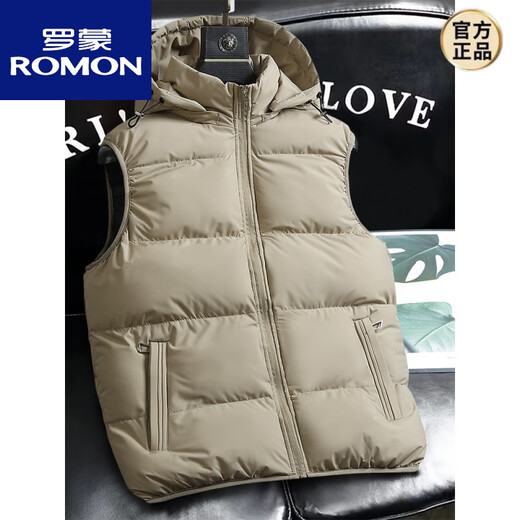 ROMON brand men's detachable hooded vest autumn and winter new trendy outer wear warm thickened down cotton vest men's 2980-military green 3XL 138-150Jin Jin equals 0.5 kg