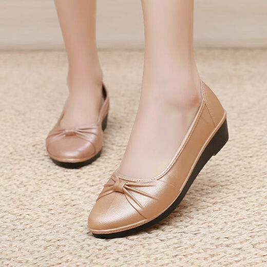 
Yunyouli (yunyouli) women's soft sole non-slip work shoes, low-top slope wedge waterproof rain boots, fashionable light mouth single shoes, mother rubber shoes, LH-983 apricot women rubber shoes, 38 (standard size)