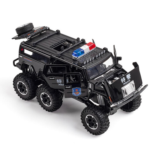 Play Control Hummer Extended Off-Road Police Car Children's Toys Boys Car Model Children's Alloy 1 32 Large Black