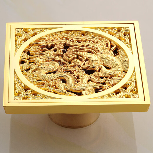 XMSJ金色防臭加厚浴室淋浴房地漏方形大排量长条型条形卫生间10CM 仿古牡丹6626-深水()