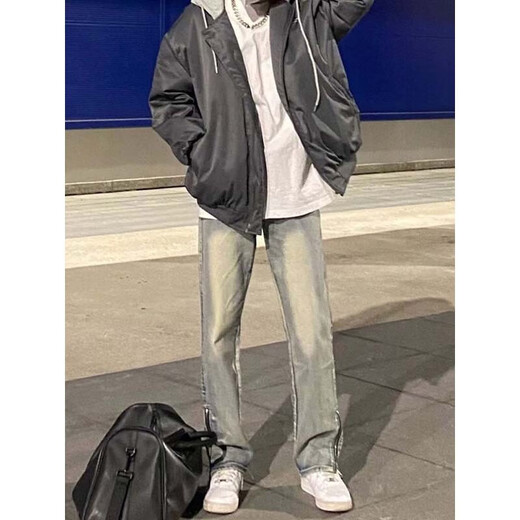 POUM Jeans Jeans Yellow Jeans Men's Spring y Autumn Street High Street Retro American Fit Pantalones casuales sueltos WKXS-K679 Mudro amarillo M