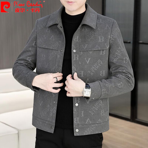 皮尔卡丹（pierre cardin）呢子外套男士秋冬季新款加绒加厚夹克高级感轻熟风休闲男装上衣服 灰色（加厚） 加绒 2XL 145-160斤