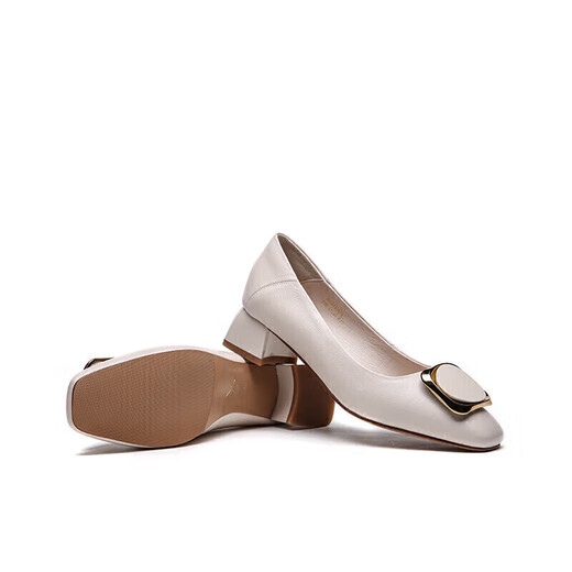 
Red Dragonfly shallow mouth women's thick heels small fragrant leather shoes professional commuting mother shoes high heels WFB31540 meter white 37