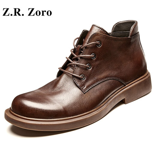 Z.R.Zoro品牌马丁靴男士英伦风中帮靴子2025夏季新款系带时尚软底百搭短靴 红咖色内增高 41