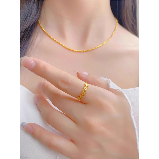 Liuwan water shell gold hollow four-leaf clover ring 999 pure gold women's 24K pure gold clover ring index finger ring live four-leaf clover ring gold-plated silver gold about 03g