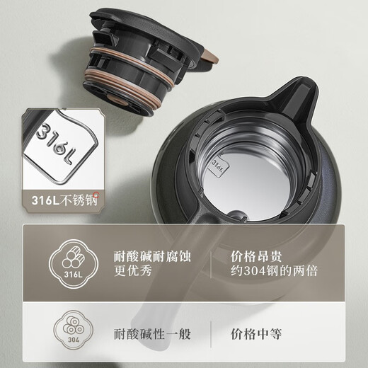 SUPOR thermal insulation pot 316 stainless steel teapot household thermos large capacity braised teapot thermal insulation kettle hot water kettle Danquan Blue - 1L [no tea warehouse] thermal insulation pot