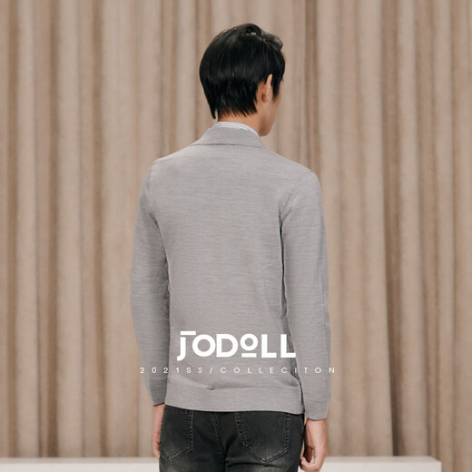 JODOLL Jodon men's wool cardigan men's slim V-neck lapel temperament gray wool sweater jacket gray 48