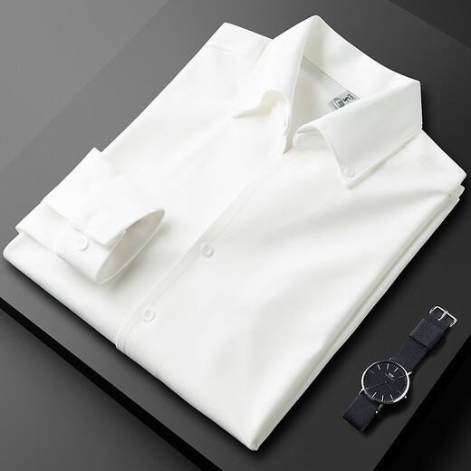 
PRIDEME light luxury autumn thin Cuban collar white shirt men's long sleeves slim commuting business casual Italian men's shirt BNS6636-white M [weight recommendation: 100-120Jin [Jin equals 0.5 kg]]