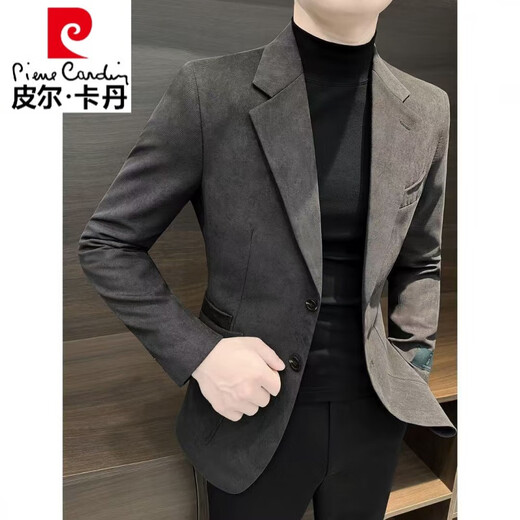 皮尔卡丹鹿皮绒西装外套男士2024新款春秋季商务感时尚休闲西服夹克男 棕色 3XL