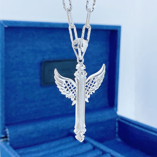 Heye Jewelry Bright Blind Angel Wings Wings Real Gold Brushed Polished PT950 Platinum Men's Pendant White Gold 18.60g Width 30mm Height 55mm Free Leather Cord