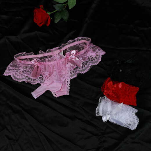 European and American men's sexy underwear, perverted sexy lace thong, men's underwear with set, jj opening, 100-160Jin Jin equal to 0.5kg, pink