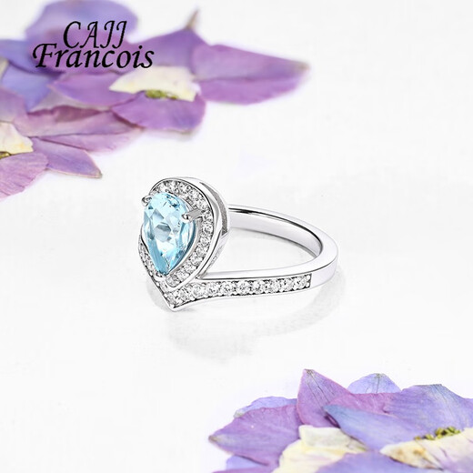 CAJJ Francois 1 carat aquamarine ring for women, natural colored gemstone jewelry, 925 silver inlaid with zircon, gemstone gift, No. 14