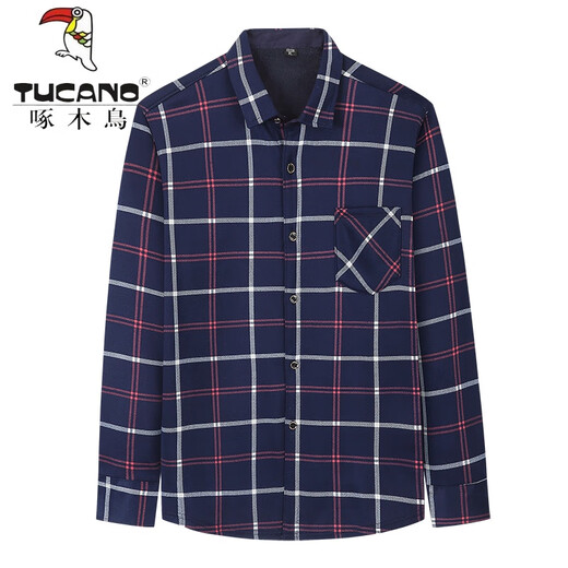 Woodpecker (TUCANO) Men's Warm Shirt Autumn and Winter Casual Shirts Middle-aged and Young Daddy's Clothing Plaid Plus Fleece Thickened Long Sleeve Top HB677 (Style) Plus Fleece XL Suitable for 120 Jin [Jin equals 0.5 kg]-139 Jin [Jin equals 0.5 kg]