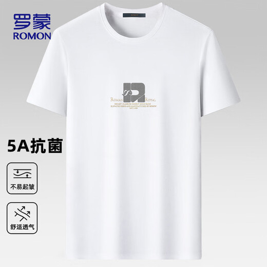 Camiseta de manga corta de Romon para hombres Summer informal Men de manga corta Camiseta de base de seda de hielo Camiseta para hombres LM688 White 4xl