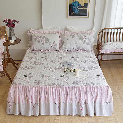 Antarctic bedding full cotton thickened bed skirt four-piece set Twill quilt cover pure cotton clamped bed skirt quilt cover bedding set Cotton clamped set - 1.8m bed skirt four-piece set [Quiet cover 200x230]