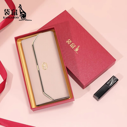 Kangaroo wallet women's genuine leather 2025 new fashionable clutch large capacity long women's clutch multi-card slot Korean version girly pink