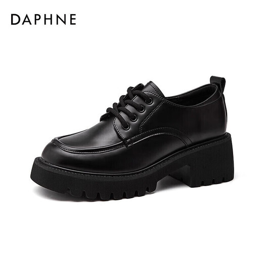 Daphne Single -Schuhe für Frauen 2024 Frühling Britisch -Stil -Ladung Dicke Sohle erhöhte Lederschuhe Vielseitige Frauenschuhe schwarz 36