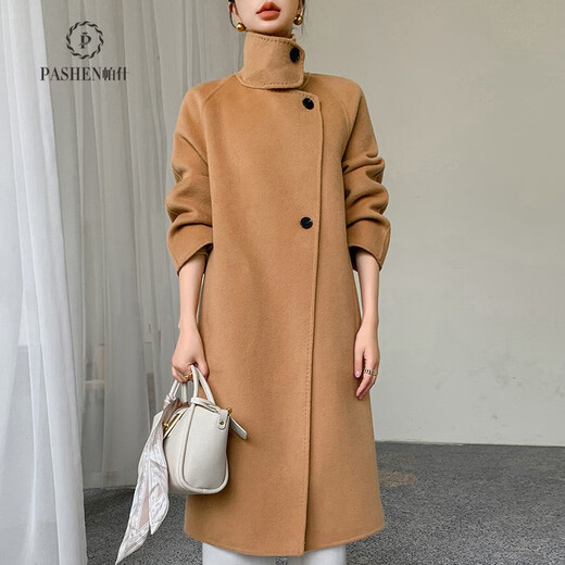 Pash Doppelseitige Mantel für Frauen 100% Woll Herbst und Winter Dicker Standkragen Einfacher lässiger Wollmantel RT-826 Off-White S (90-110jin [Jin gleich 0,5 kg])