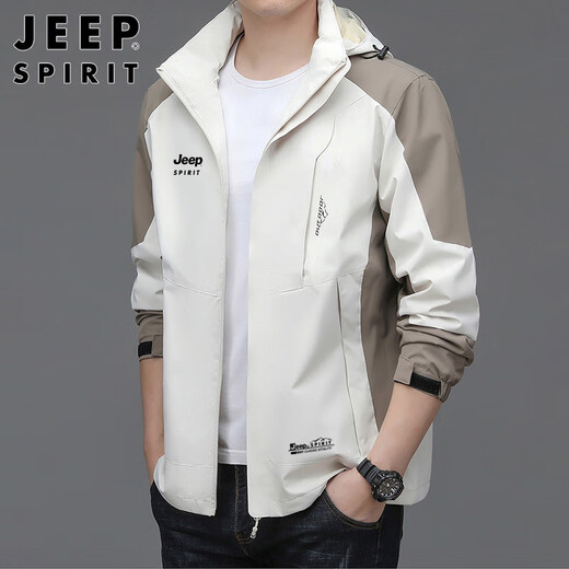 JEEP SPIRIT Jeep Jacket Men's Autumn and Winter Assault Jacket Men's and Women's Windproof Top Men's White Card XL