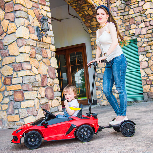 COSCO JUVENI LE children's electric car Lamborghini parent-child car four-wheeled, can stand, adults can sit on it remotely, give baby a birthday gift, white, super power + parent-child interactive pedal