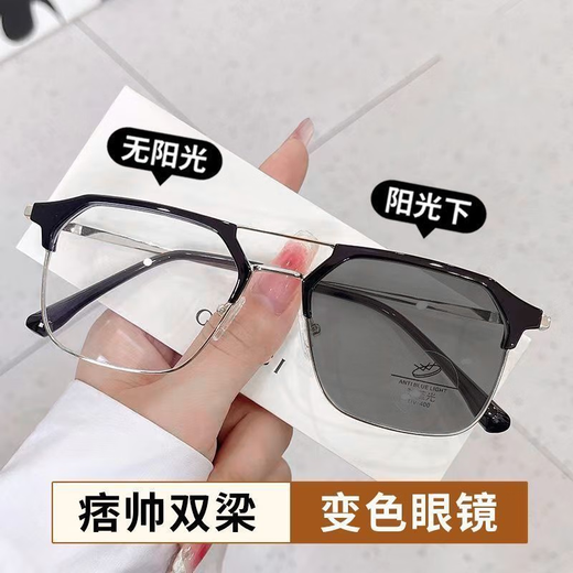 LESCA LUNETIER痞帅变色近视眼镜男款斯文败类半框防蓝光平光镜眼镜框架黑框高清