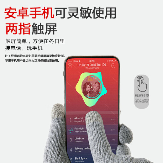 斐卡薇防寒手套男保暖秋冬季毛线触屏棉手套男女分指全指针织手套骑车 黑色分指手套