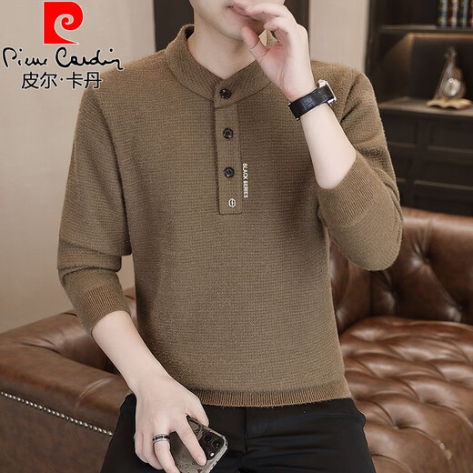 Pierre Cardin Chinese style Henry collar one-piece velvet sweater for men in spring and autumn, plus velvet and thickened, national trend, new Chinese style warm sweater for men, off-white M 90-110Jin Jin is equal to 0.5 kg