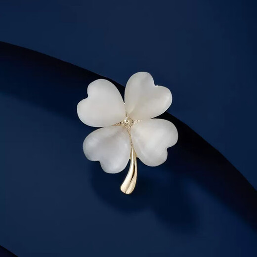 Sili Cat's Eye Four-leaf Clover Brooch Women's Exquisite Suit Corsage Pin Fixed Clothes Accessories Summer Anti-Exposed Buckle Golden Cat's Eye Four-leaf Clover