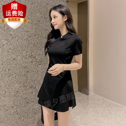 Jian Ximo, la version améliorée de Cheongsam pour la nouvelle robe noire d'été pour femmes, jupe mince et élégante, noire 826-n27 m, recommandée 90-105 Jin [Jin est égal à 0,5 kg]