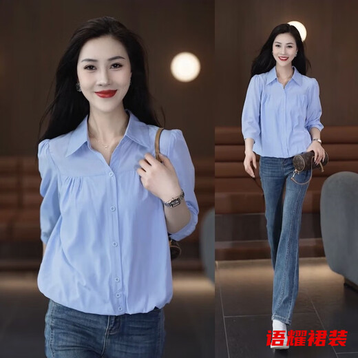 Feng Xiaowei shirt women's fashionable belly-covering short top spring shirt design western style bottoming shirt white-outer wear blouse-summer blouse S-outer wear blouse-summer blouse