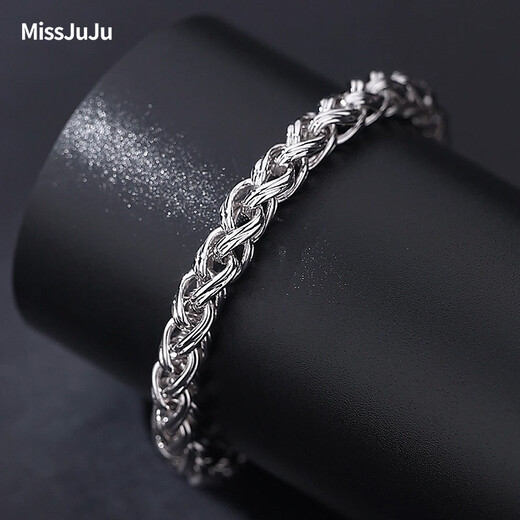 Miss JuJu Platinum Bracelet Men's pt950 Platinum Bracelet Men's Personalized Round Twist Pattern Broad and Thick Bracelet (Customized) 41g Length 20cm Thick 6.2mm More return less supplement
