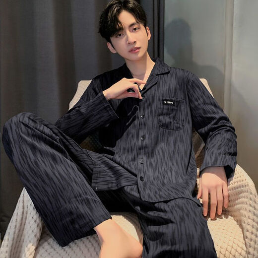 Doppelseitige Pyton-Pyjamas für Männer im Frühjahr und Herbst, die reine Baumwollwäsche langärmelte Teenager können Cotton Home Clothing Set 3291homes 2xl (155-175Jin [Jin gleich 0,5 kg]) tragen)