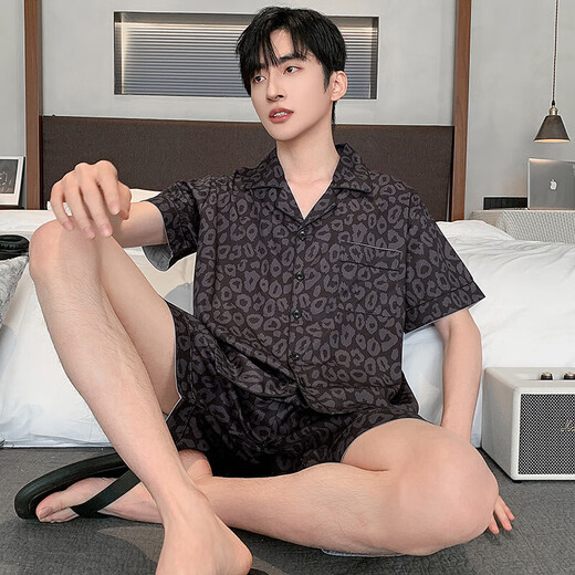 Langsha Ice Seide Pyjamas Herren Sommer kurzärmelige dünne Imitation Seide Home Clothing Herren- und junger Sommer-Seidenanzug Lqy6627 3xl 175-185 cm/170-190jin [Jin gleich 0,5 kg]
